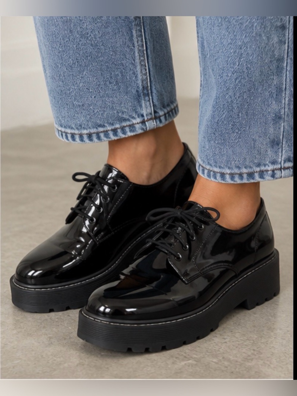 Forever 21 black patent platform oxfords size 10 y2k grunge preppy date night